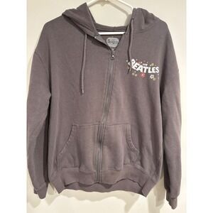 The Beatles Come Together Floral Graphic Zip Up Hoodie Grey Womens Medium